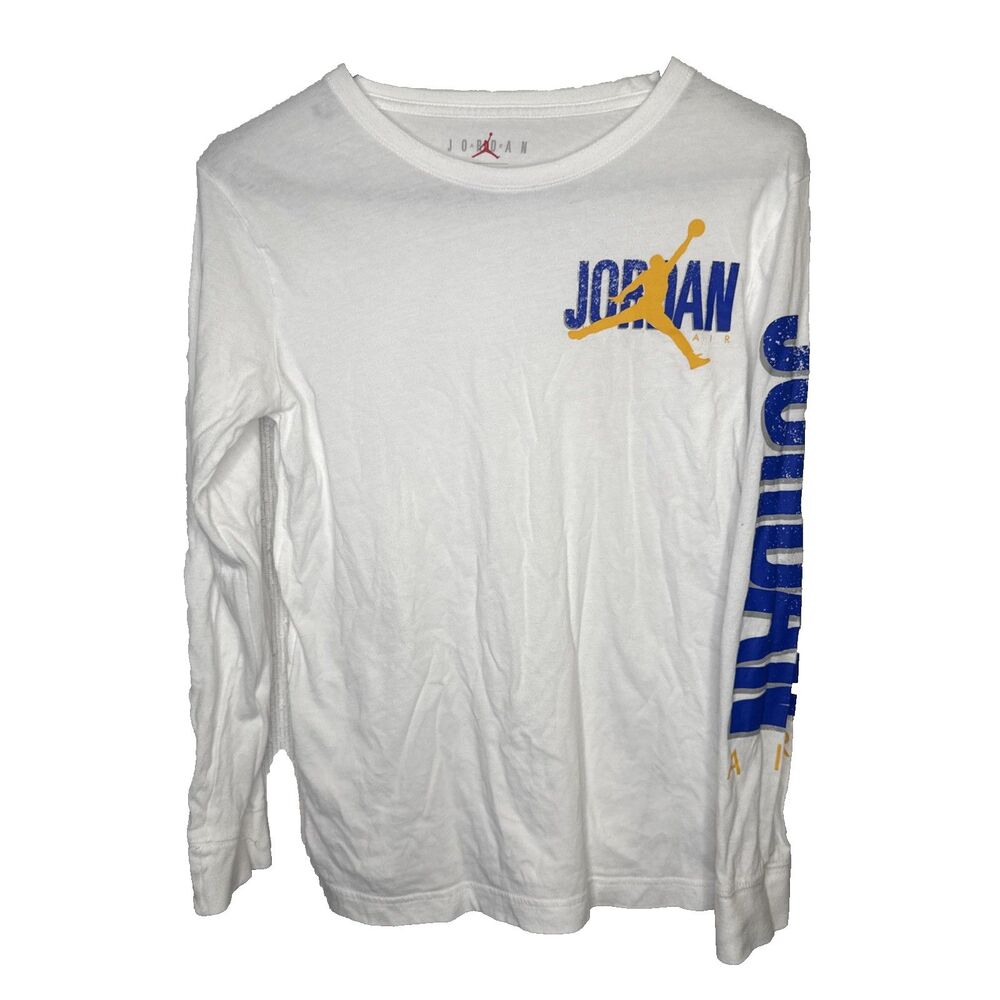 Air Jordan Boys Size Large L 12-13 Long Sleeve T Shirt White Jumpman Graphic Tee